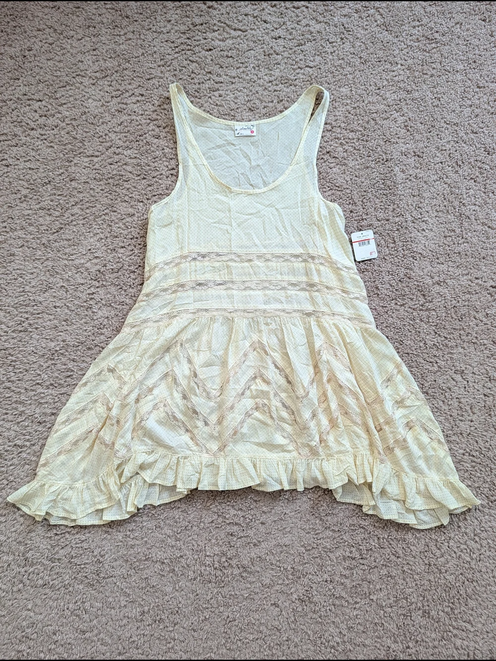 Free People Womens Yellow Pink Lace Voile and Lace Trapeze Slip Dress NWT XS